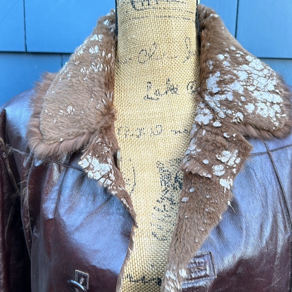 🤎🤎🤎Vintage leather rabbit fur reversible tan brown dark handmade bespoke - Picture 3 of 16